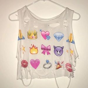 White Emoji Ripped Crop Tank top